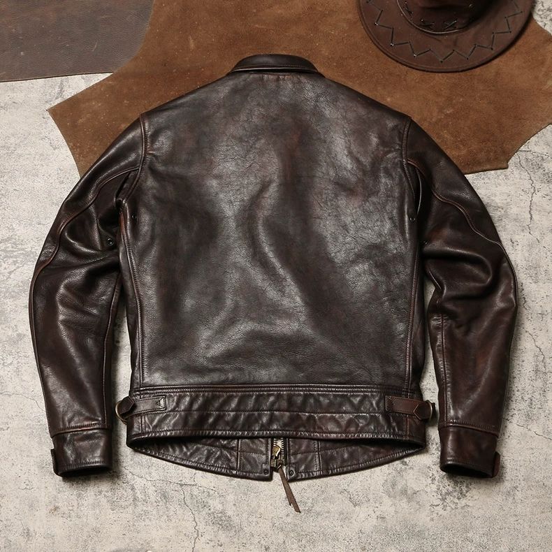全 ♥ ヴィンテージ加工 テーラードカラー 本革ジャケット 茶芯牛革 メンズレザージャケット K