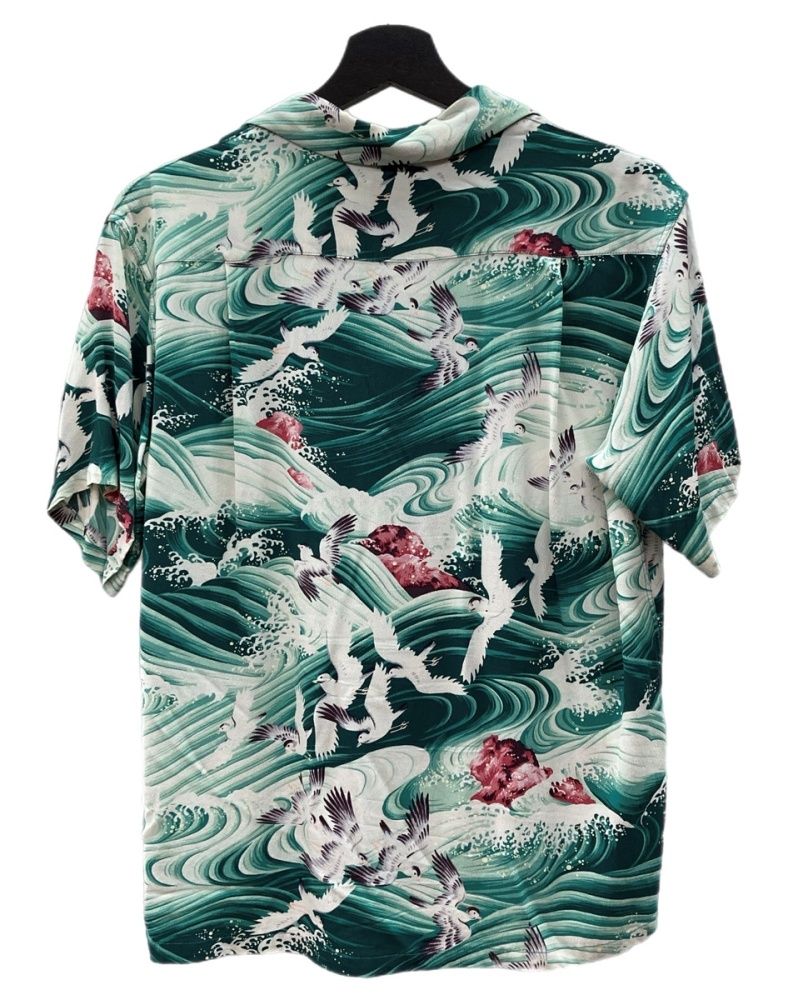 サンサーフ SUN SURF ALOHA SHIRT アロハ シャツ BIRDS 渡り鳥 ハワイアン オープンカラー ウッドボタン 開襟 半袖 SS 30987 半袖シャツ 総柄 マルチカラー Sサイズ 104 MT-2332