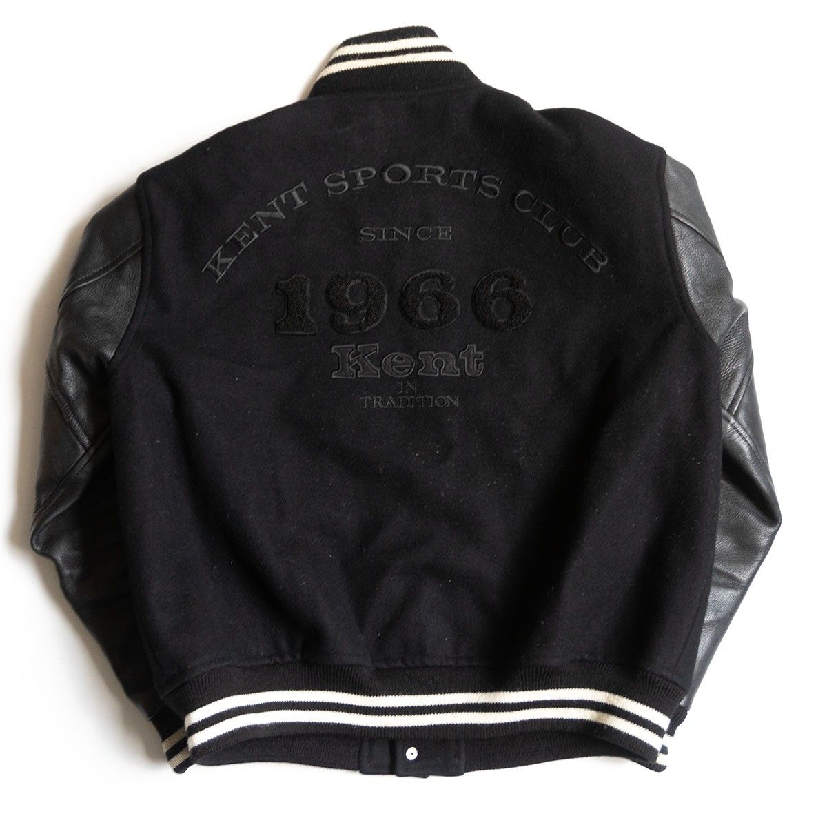 極美品✨ケント 袖レザースタジャンL 牛革ロゴ刺繍 アイボリーブラック