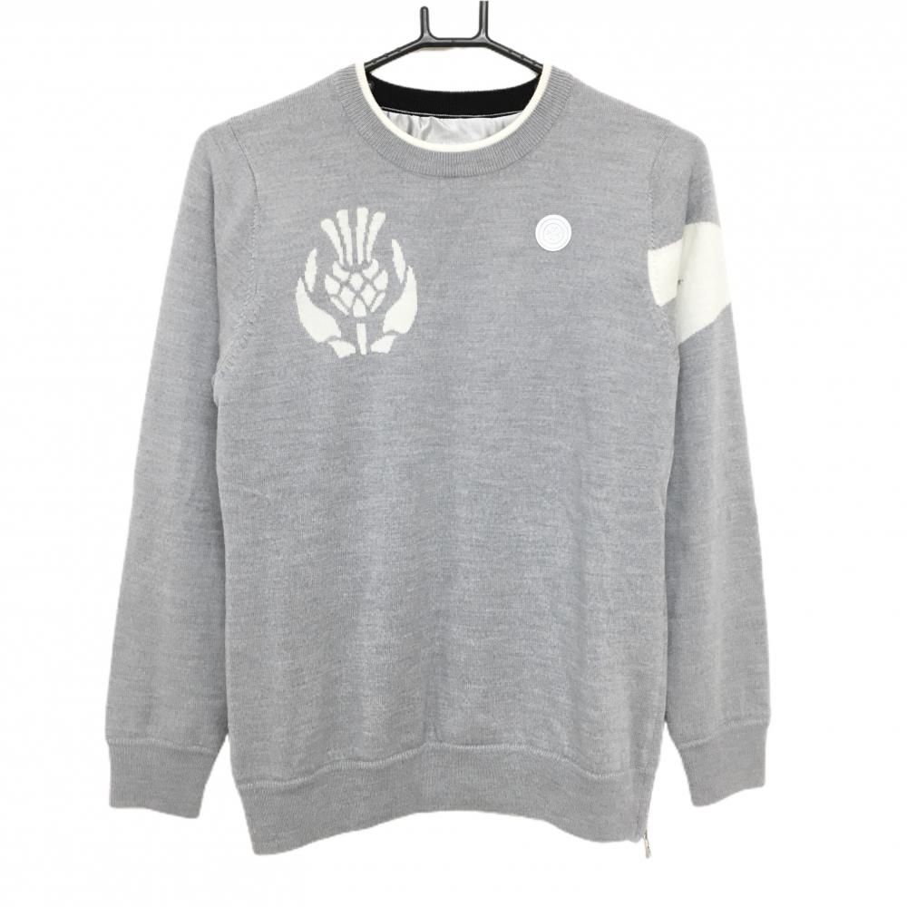 セントアンドリュース セーター グレー×白 蓄熱裏地 ウール100％ ニット レディース M ゴルフウェア St ANDREWS