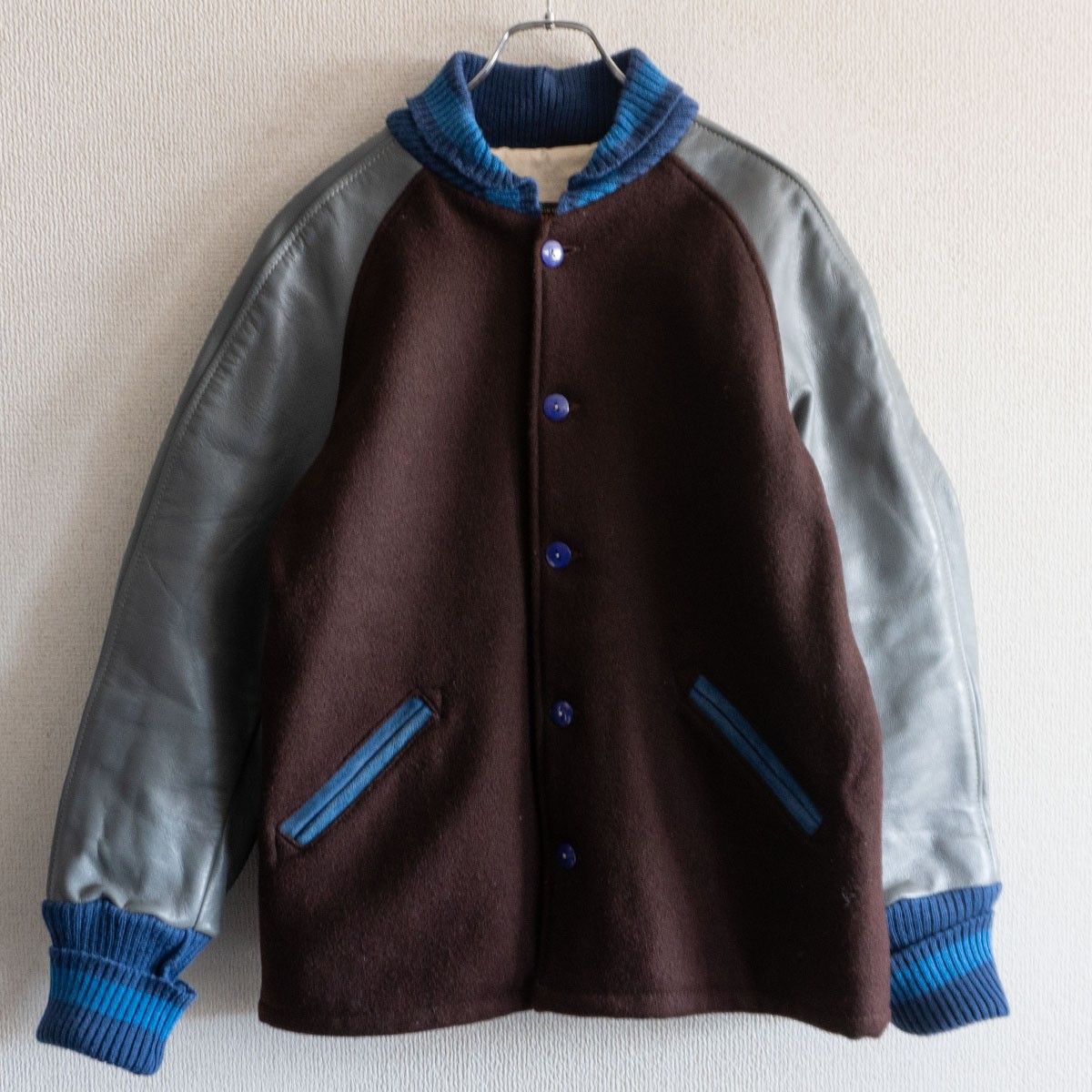 定番】SKOOKUM【メルトン×レザー スタジャン】38 スクーカム ブラウン