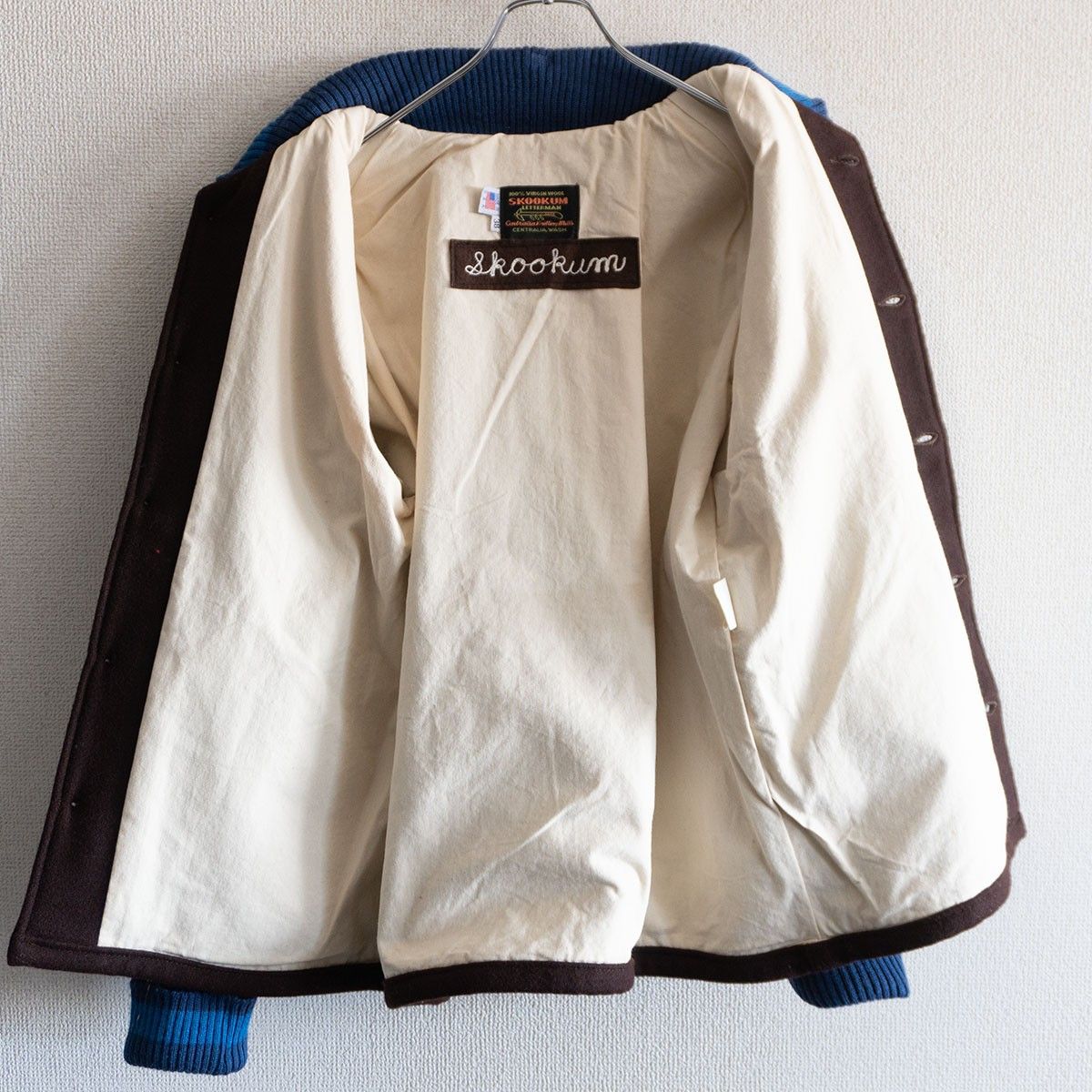 定番】SKOOKUM【メルトン×レザー スタジャン】38 スクーカム ブラウン