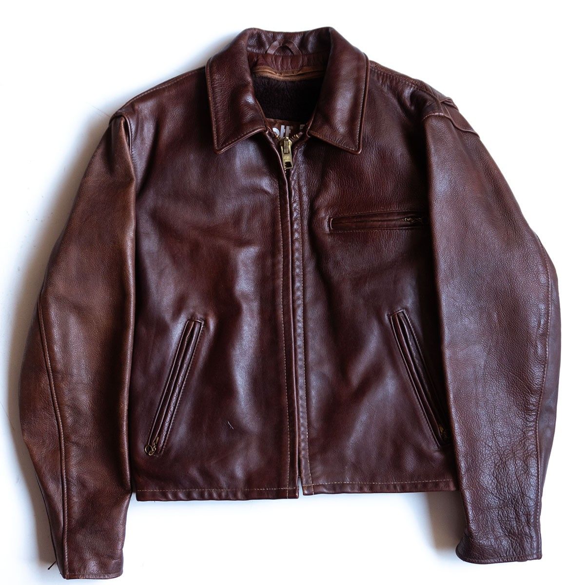 美品】SCHOTT【643E/シングルライダースジャケット】40 ブラウン 襟