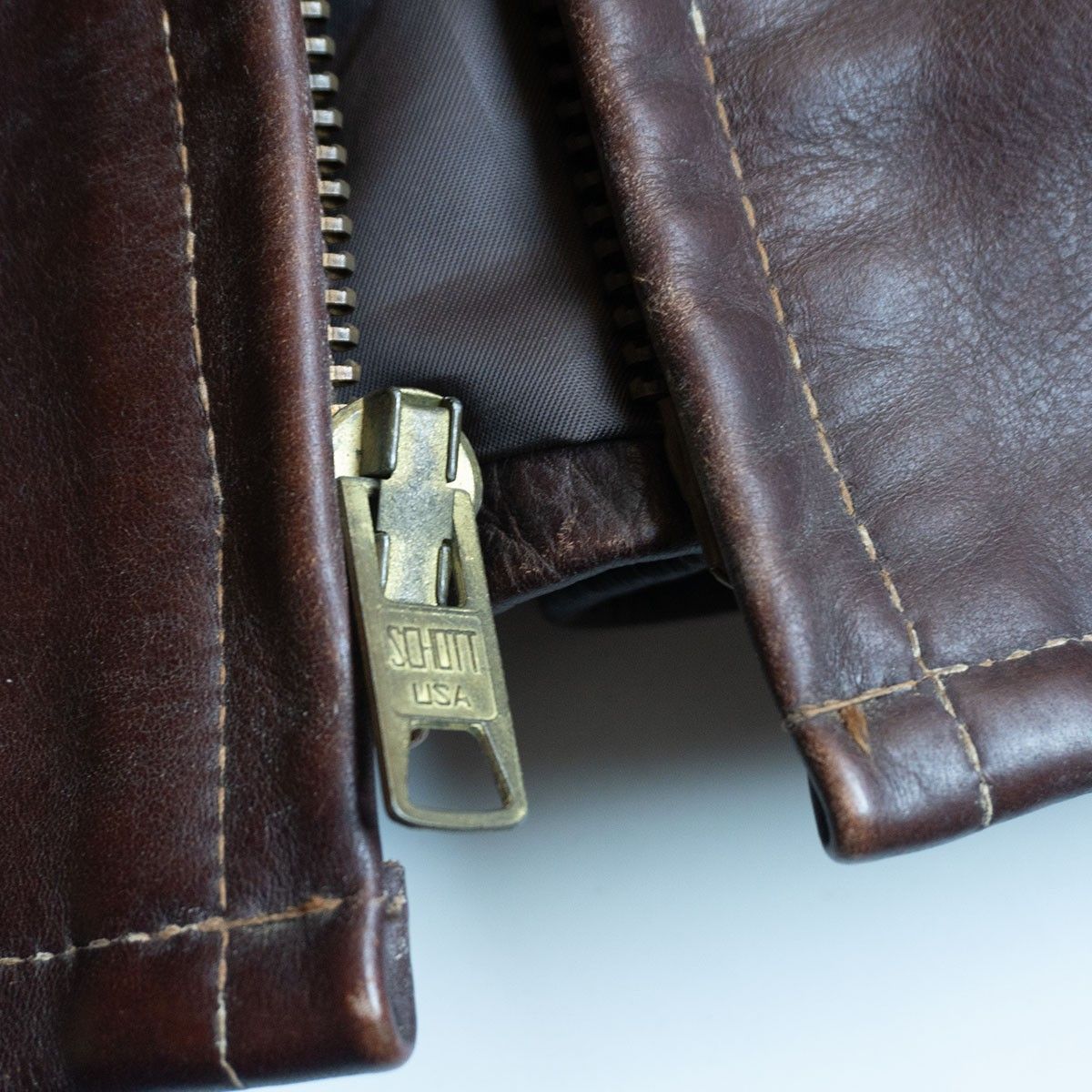 美品】SCHOTT【643E/シングルライダースジャケット】40 ブラウン 襟