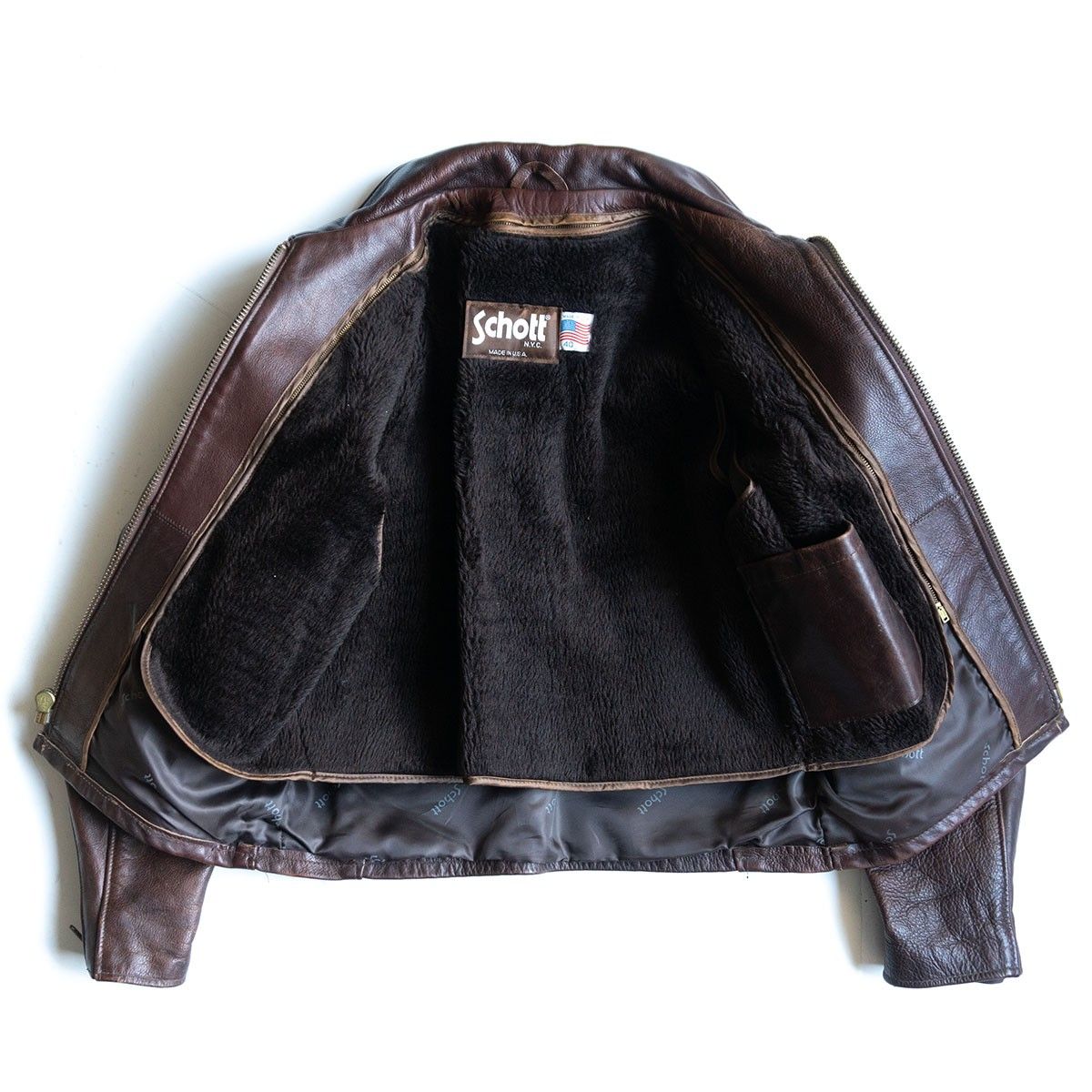 美品】SCHOTT【643E/シングルライダースジャケット】40 ブラウン 襟