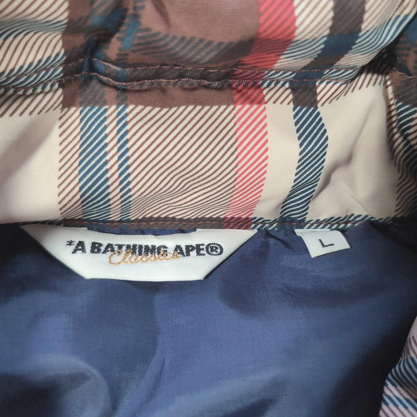 A A BATHING APE ラブジェネチェック ダウンジャケット L BATHING APE
