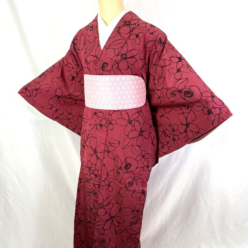 512af7△セミアンティーク着物 薔薇 花 レトロモダン 大正ロマン 昭和