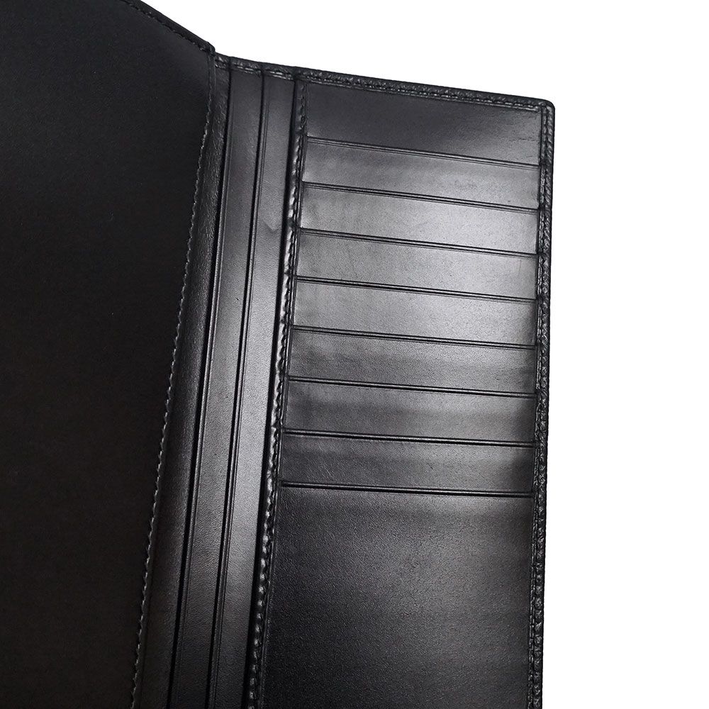 （未使用　展示品）サルヴァトーレフェラガモ Salvatore Ferragamo ガンチーニ モノグラム 二つ折り長財布 カーフスキン レザー ネロ ブラック ガンメタル金具 669303 箱付 サルヴァトーレフェラガモ ガンチーニ モノグラム 二つ折り長財布