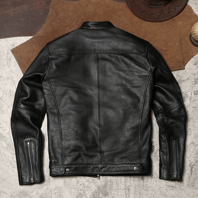 全 ♥ ショットタイプ ライダースジャケット 厚手で柔らかい山羊革コート 本革ライディングジャケット 春秋用 メンズ スタンドカラー スリムフィット レザージャケット K