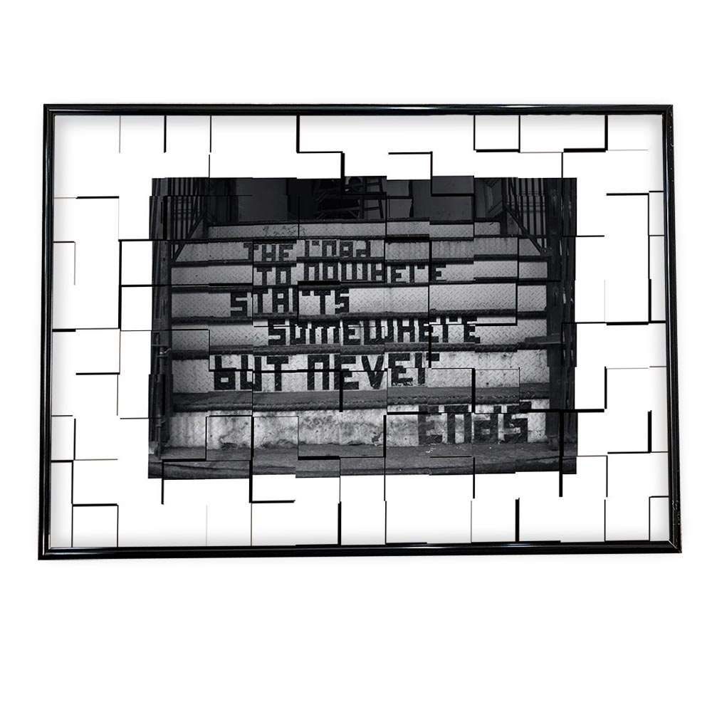 A 約42 x 59 cm ki-poster-50 幾何学 グレー 白黒 英字 ポスター 選べる全サイズ＆用紙 インテリア フォト オシャレ アート モダン 横