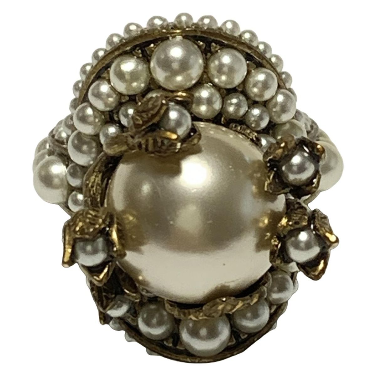 GUCCI グッチ リング - ゴールド×アイボリー フラワー 花 |サイズ 13