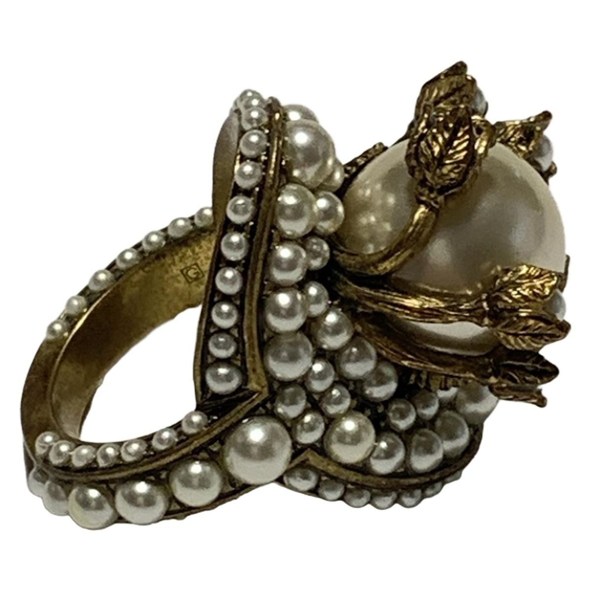 GUCCI グッチ リング - ゴールド×アイボリー フラワー 花 サイズ 13