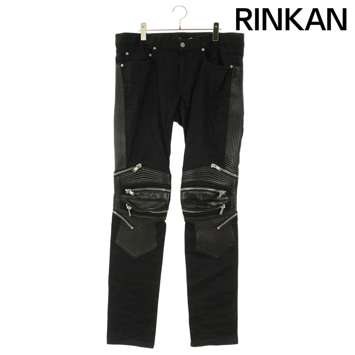 サンローランパリ 330285 Y 859 F レザー切替マルチジップバイカーデニムパンツ メンズ 34インチ