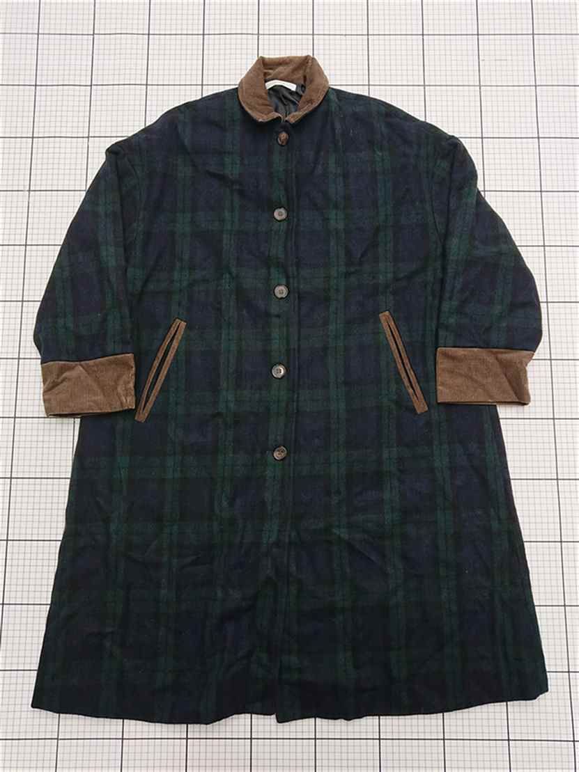 ◇ ⊇ 【CPCM】チェック柄 コーデュロイ切替 ロングコート Fサイズ