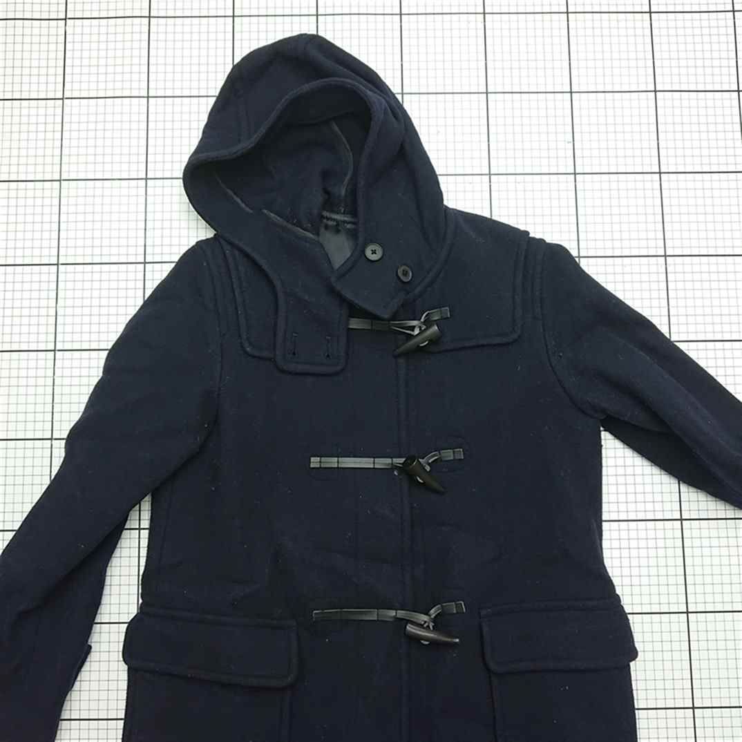 ◇ ⊇ 【無印良品】ウール混ダッフルコート フード付き ネイビー系 M 
