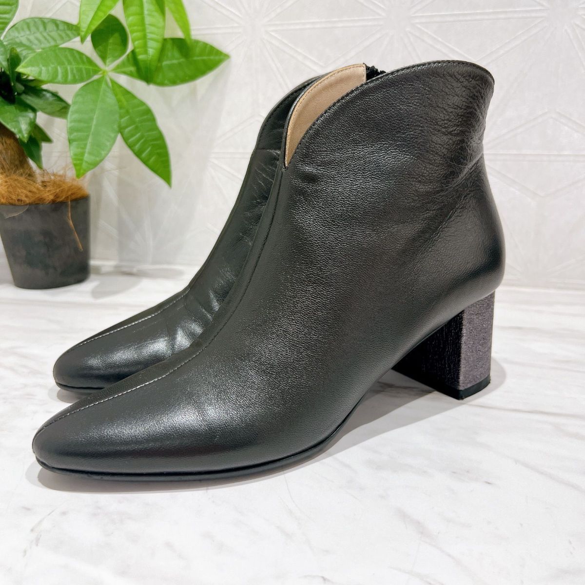 レザーショートブーツ レディース イタリア製 ブラック サイズ36 日本サイズ約23 cm
