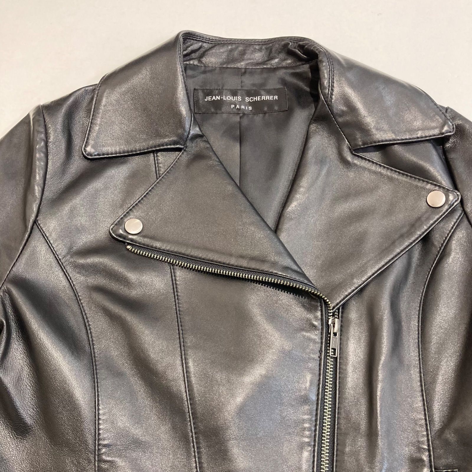 美品 JEAN-LOUIS SCHERRER ジャンルイ シェレル ラムレザー ライダース 