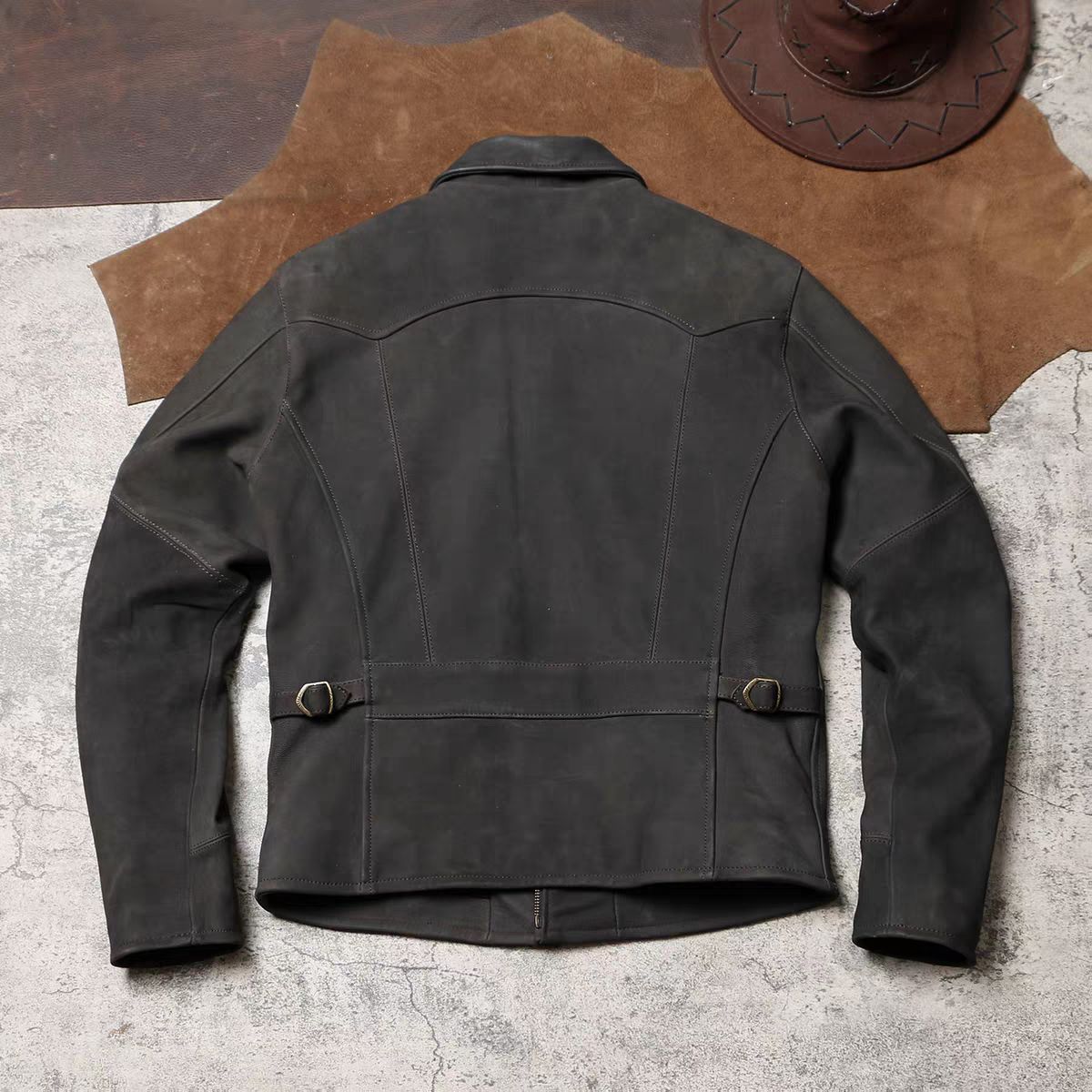 全 ♥ テーラードカラー 本革ジャケット ワックス染め 無塗装マット仕上げ ソフト薄手山羊革 水洗ヴィンテージ加工 レザージャケット K