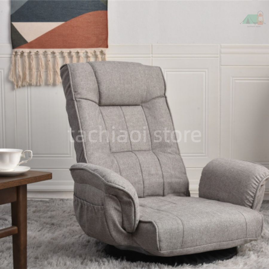 回転式座椅子 肘掛け ハイバック 座いす リクライニング 1人掛けソファー フロア ソファー リラックスチェア 折りたたみ リクライニングチェアー ファブリック 座イス おしゃれ 椅子 チェアー いす ライトグレー