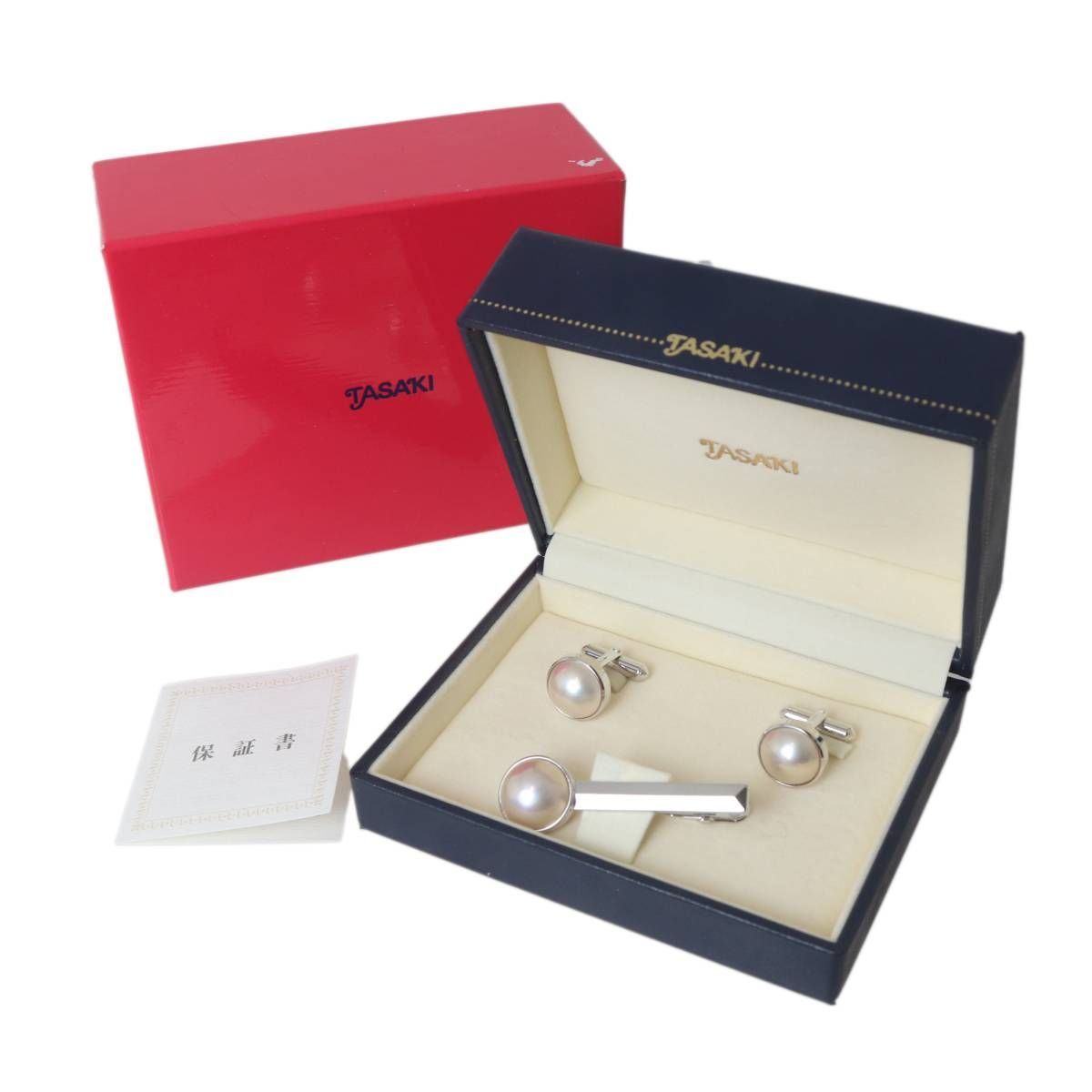 TASAKI 田崎真珠 マベパール タイピン カフスセット 本真珠×SILVER 箱 47. .4 mm |14.9 カフス 直径13.9 NT Aランク