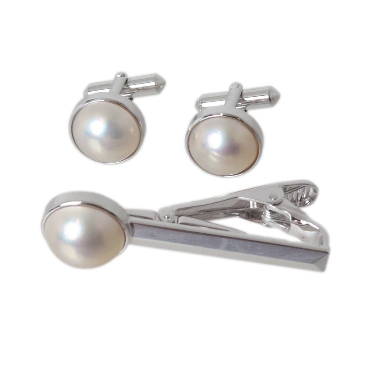 TASAKI 田崎真珠 マベパール タイピン カフスセット 本真珠×SILVER 箱 47. .4 mm 14.9 カフス 直径13.9 NT Aランク