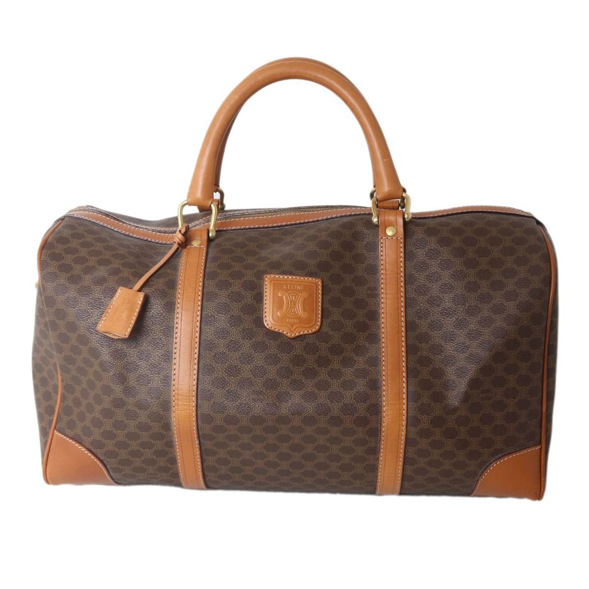 Celine セリーヌ ボストンバッグ マカダム ブラウン PVC レザー NO Bランク