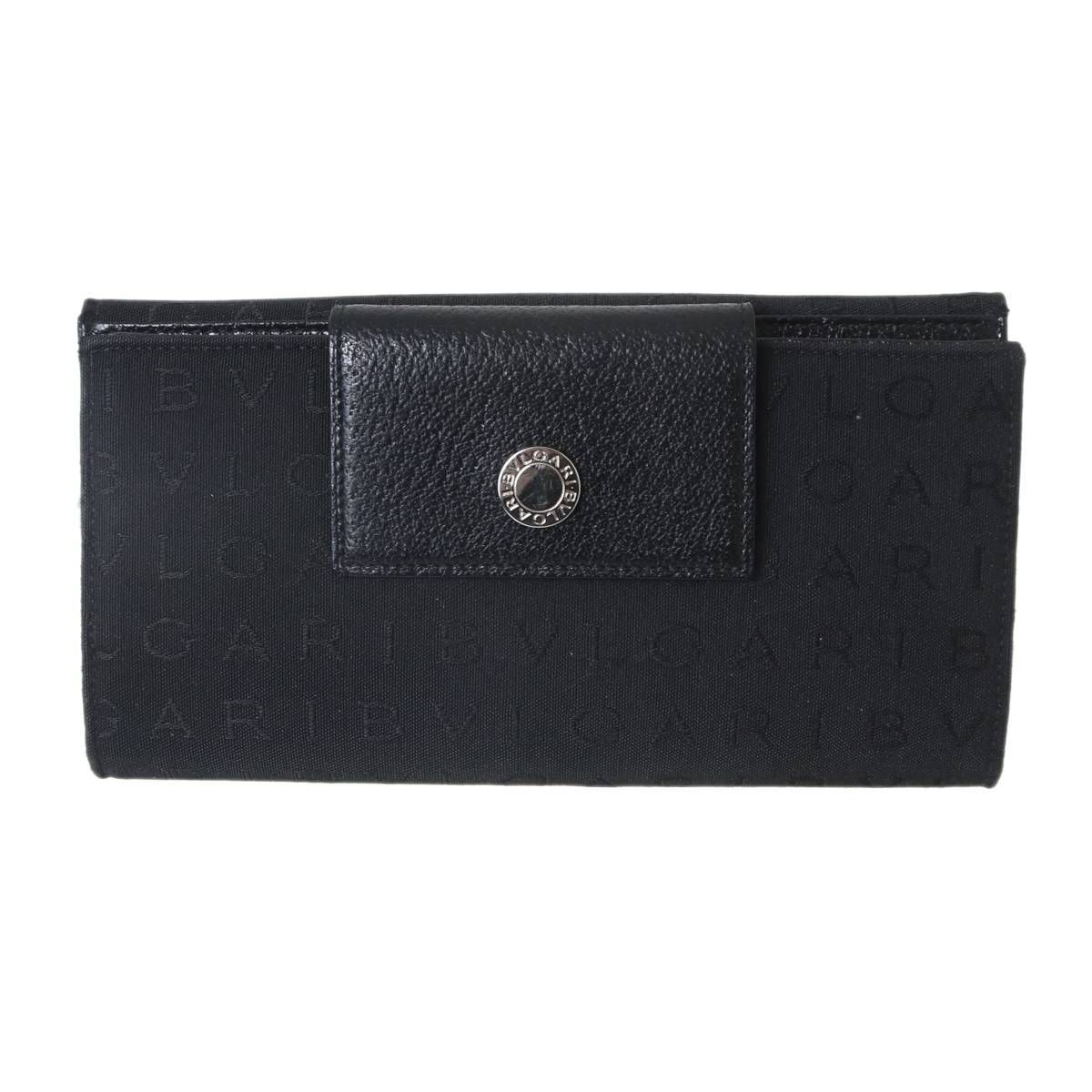 BVLGARI ブルガリ 三つ折り長財布 ロゴマニア ブラック ジャガード レザー NO ABランク