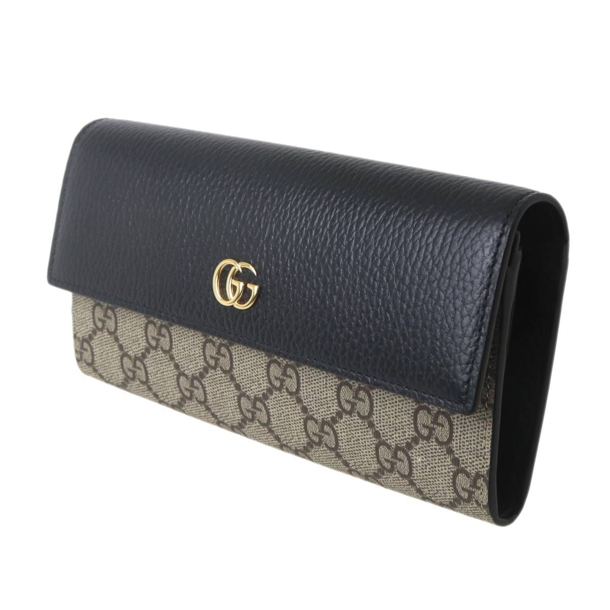 GUCCI | グッチ GGスプリーム コンチネンタルウォレット 箱有 GGマーモント ブラック ベージュ 456116 pvc レザー NO Sランク