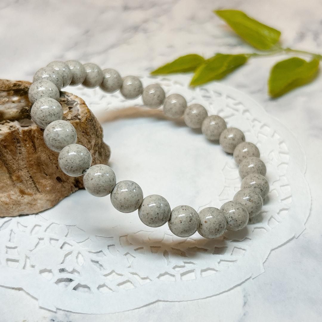 【E16842】北投石 8㎜ 白 ブレス ホクトライト ラジウム セラミック