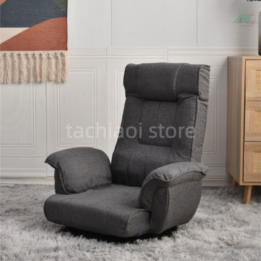 回転式座椅子 肘掛け ハイバック 座いす リクライニング 1人掛けソファー フロア ソファー リラックスチェア 折りたたみ リクライニングチェアー ファブリック 座イス おしゃれ 椅子 チェアー いす ダークグレー