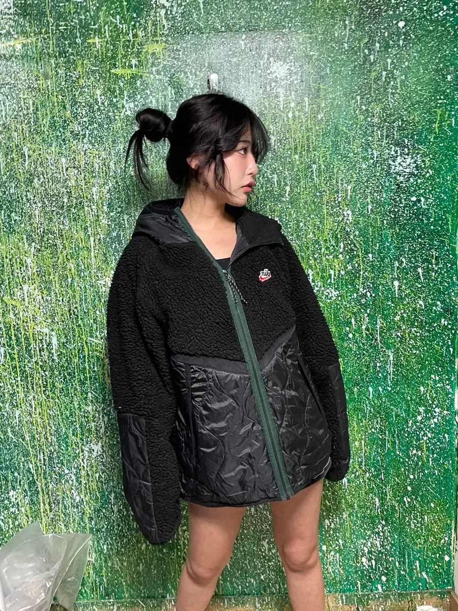 ナイキ ブラック フリース フリース ジップアップ フード ウィンドブレーカー アウター 2XL