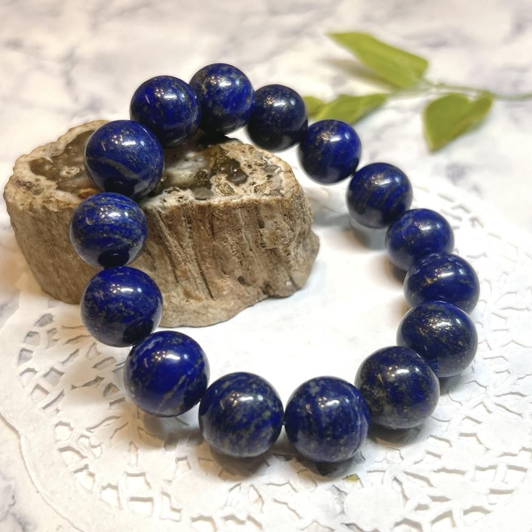 E16920】ラピスラズリ 14㎜ 黄鉄鉱 パイライト ブレスレット Lapis