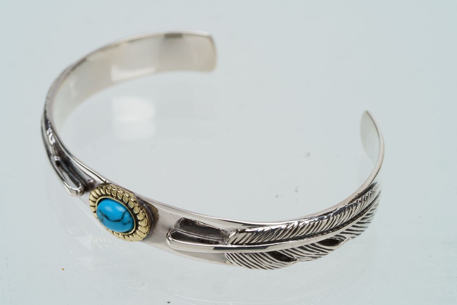  羽根が導く自由と守護の象徴 ターコイズ シルバー925 フェザーバングル ブレスレット バングル アクセサリー