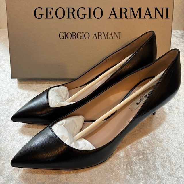 ジョルジオアルマーニ GEORGIO ARMANI ブラックレザー ポインテッド