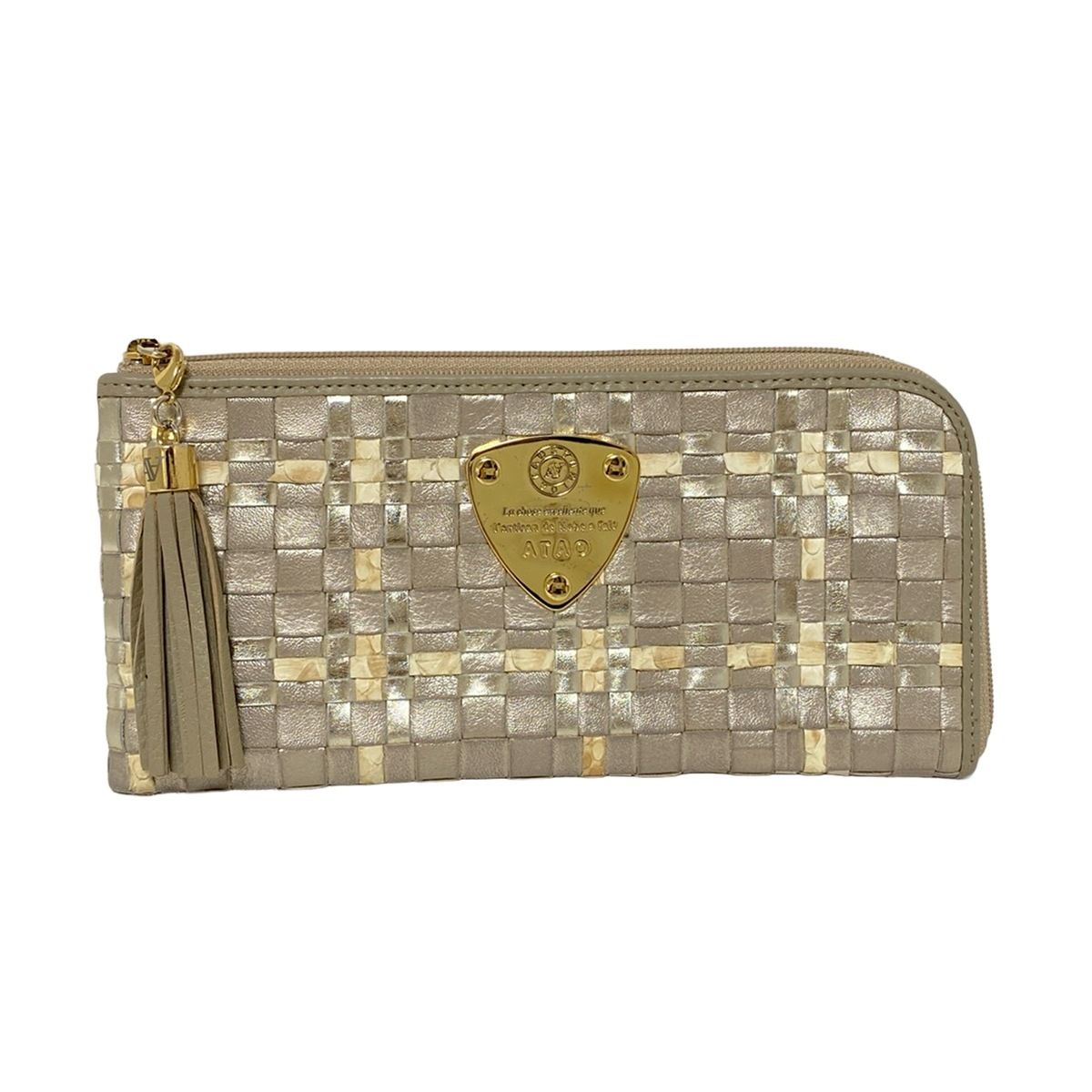 ATAO(アタオ) 長財布 - ベージュ×アイボリー L字ファスナー/編み込み