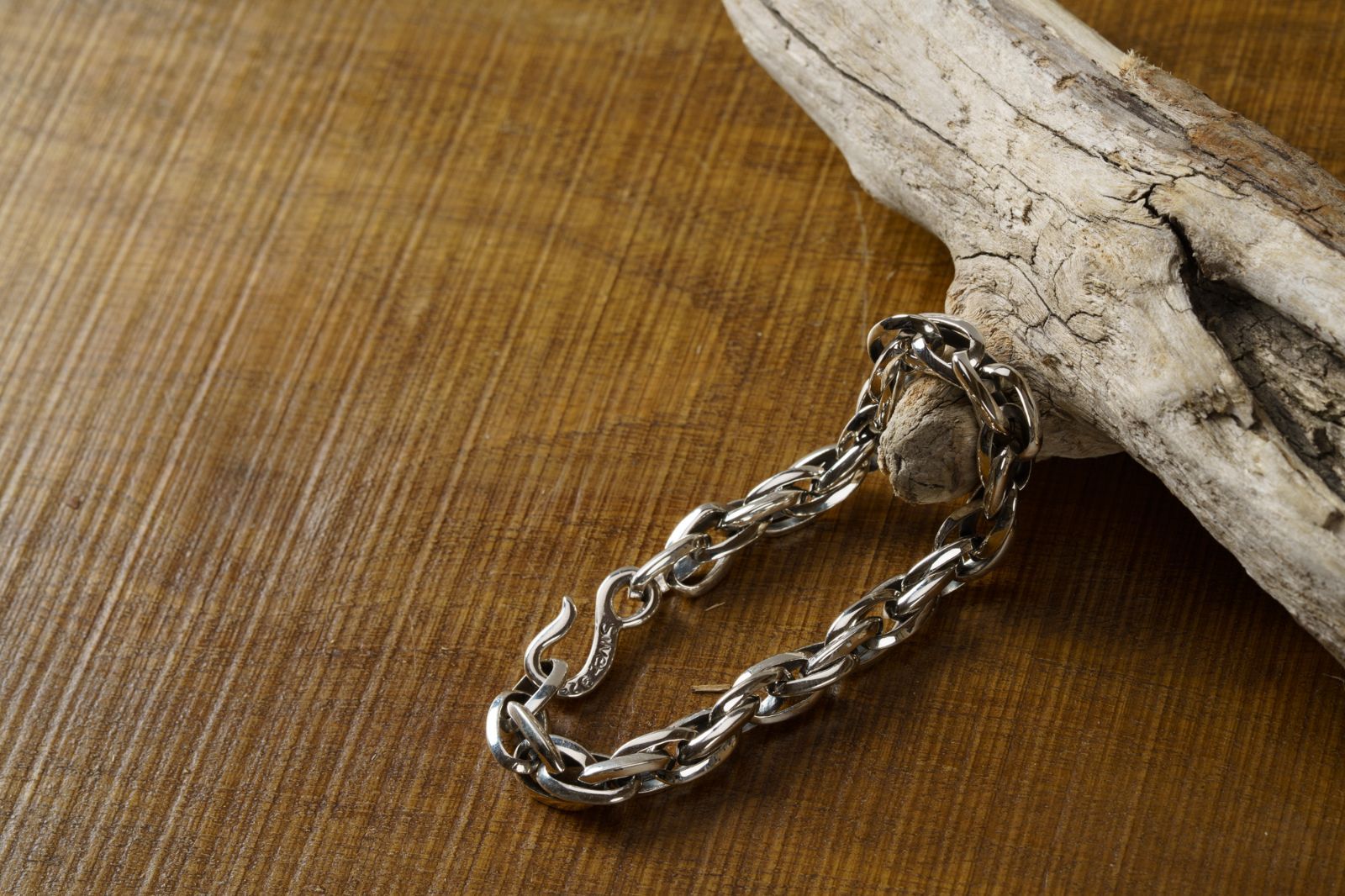 重厚シルバー925ダブルスクリューチェーンブレスレット