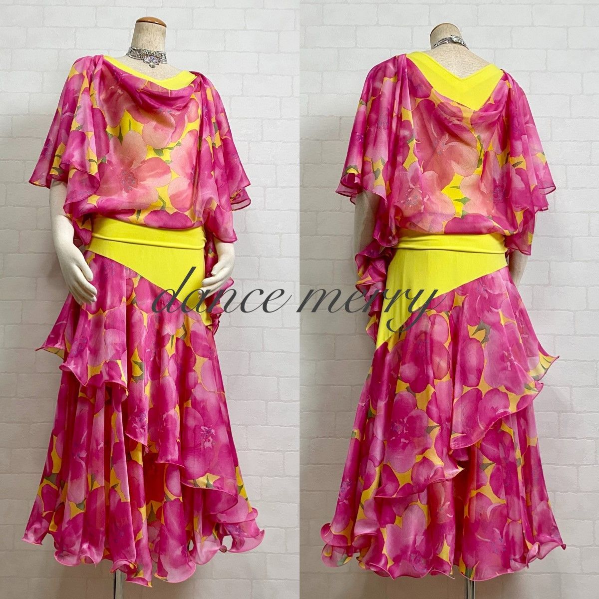 MERRY 社交ダンス ツーピース セットアップ 黄色 ピンク パーティ 2830