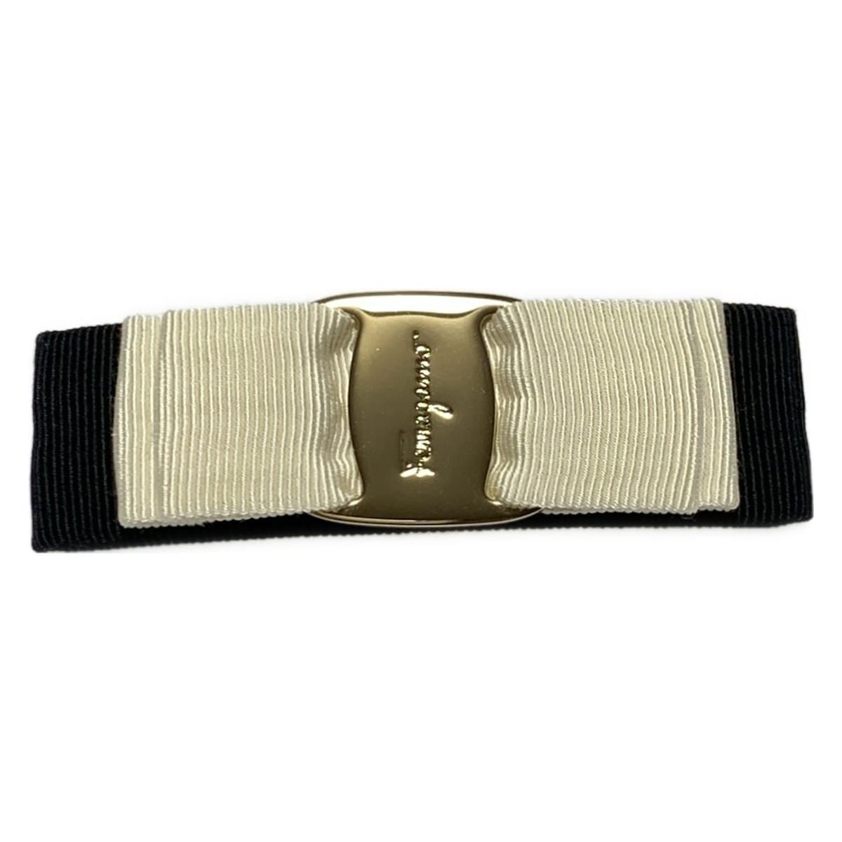 FERRAGAMO SalvatoreFerragamo サルバトーレフェラガモ バレッタ - 黒×アイボリー×ゴールド ヴァラ
