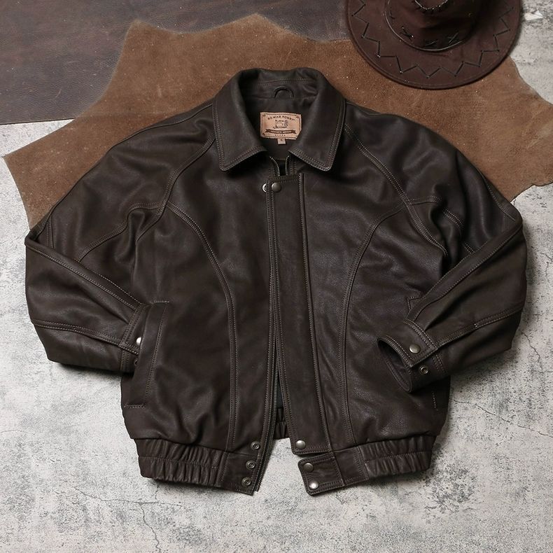全 ルーズなダッド オーバーサイズ 本革ジャケット 無塗装スエード調 牛革 テーラード ワイドシルエット ヴィンテージ男女兼用レザージャケット K