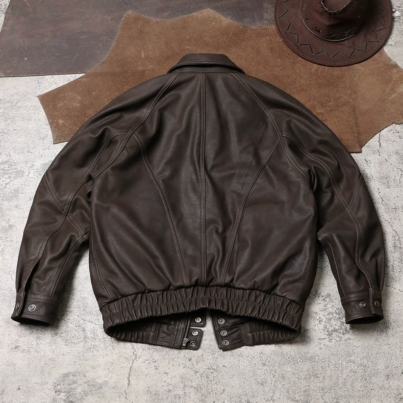 全 ♥ ルーズなダッド オーバーサイズ 本革ジャケット 無塗装スエード調 牛革 テーラードカラー ワイドシルエット ヴィンテージ男女兼用レザージャケット K