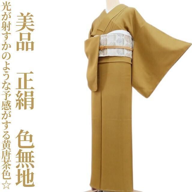 新品 正絹 着物“豆がら茶色という新たな色を披露するイチョウ！”色無地 T-45 新品 正絹 着物“豆がら茶色という新たな色を披露するイチョウ！”色無地