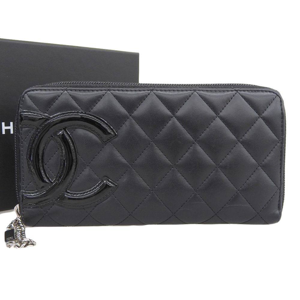 本物保証】 箱付 シャネル CHANEL カンボンライン ラウンドファスナー 