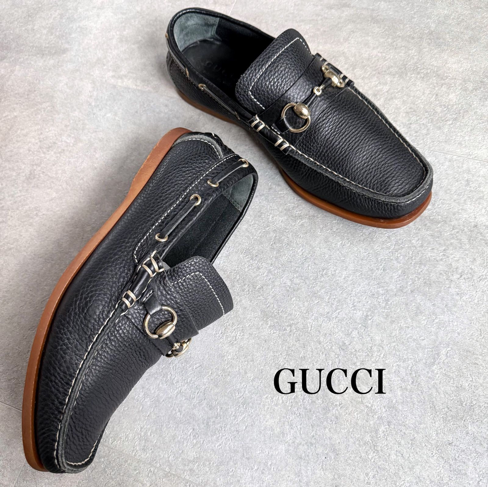 【美品】GUCCI グッチ40E ホースビットローファー 黒 ゴールド 美品 GUCCI グッチ ホースビットローファー レザー ブラック ゴールド