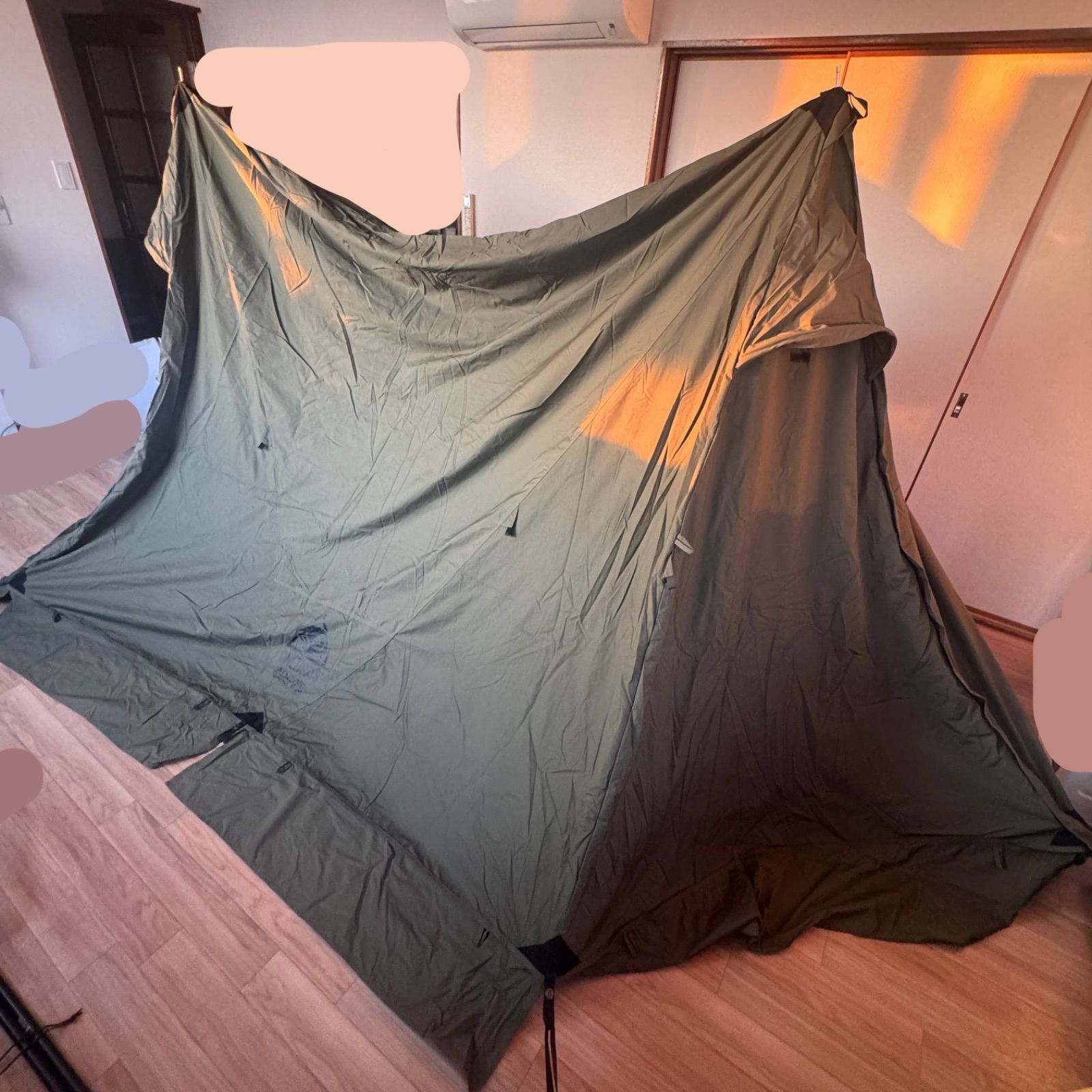 OneTigris ポリコットンTC ROC SHIELD TCタープ 炎幕 パップテント 軍幕 煙突口 変形自在 全面フルクローズ可 ポール付属 焚き火 遮熱 難燃 アウトドア キャンプ アーミーグリーン