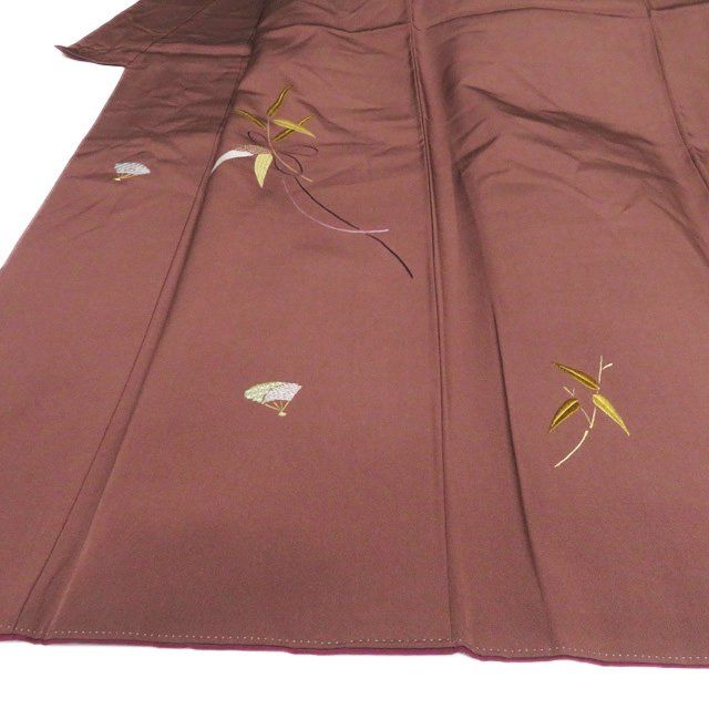 付下げ 付け下げ 訪問着 着物 中古 正絹 袷 フォーマル 作家物 落款 刺繍 笹の図 茶色 身丈159.5cm 裄66.5cm M きもの北條 A1306-5 付下げ 付け下げ 訪問着 着物 中古 正絹 袷 フォーマル 作家物 落款