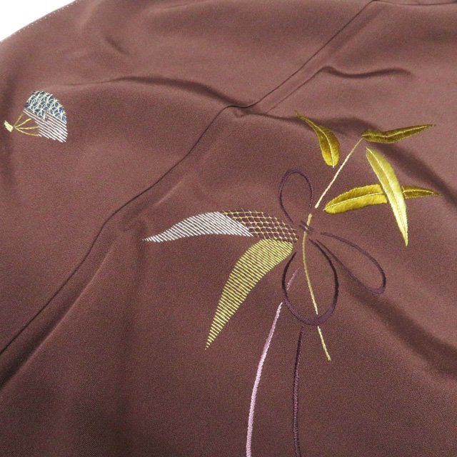付下げ 付け下げ 訪問着 着物 中古 正絹 袷 フォーマル 作家物 落款 刺繍 笹の図 茶色 身丈159.5cm 裄66.5cm M きもの北條 A1306-5 付下げ 付け下げ 訪問着 着物 中古 正絹 袷 フォーマル 作家物 落款
