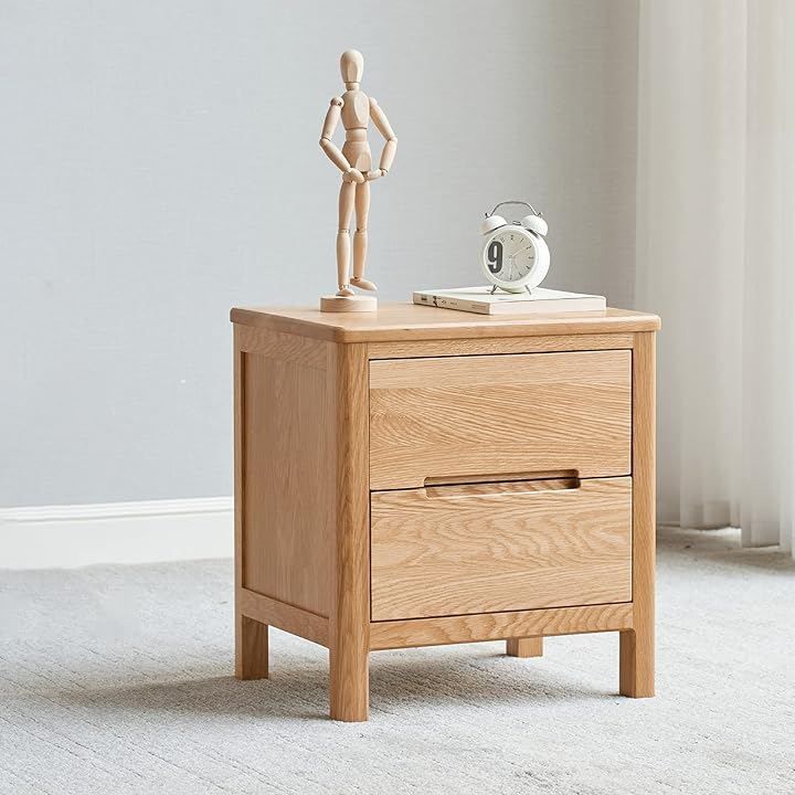 MU RONG ナイトテーブル アメリカオークウッド ベッドサイドテーブル ライトスタンド モダンなインテリア 鍵付き 木製 無垢材 完成品 ソファスタンドエンド ランプテーブル 引き出し付き (ナチュラル)
