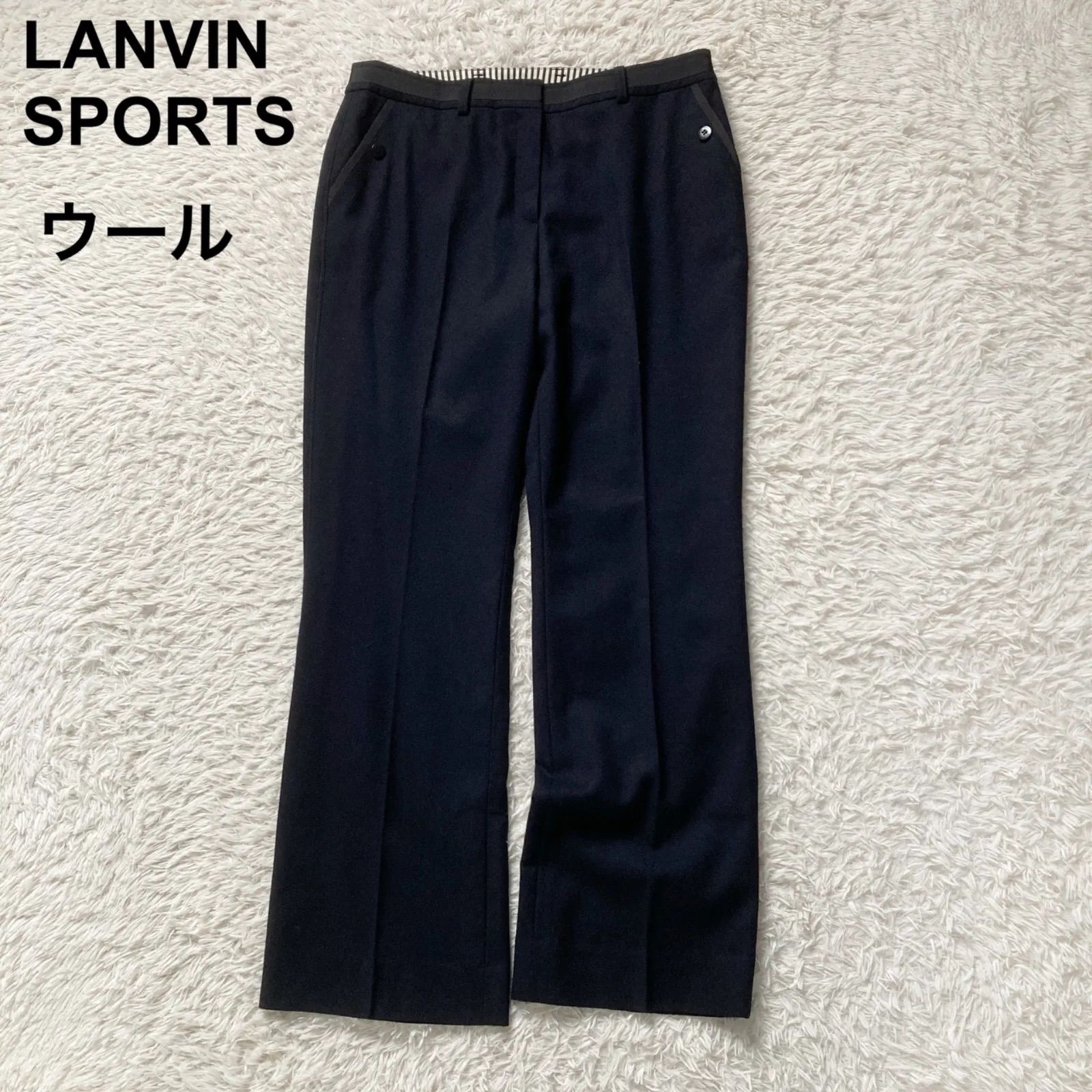 LANVIN SPORT ランバンスポール 裏地付き ウール ロングパンツ スラックス 上質ウール素材 美脚 美シルエット 紺 ネイビー レディース 40 L ゴルフウェア