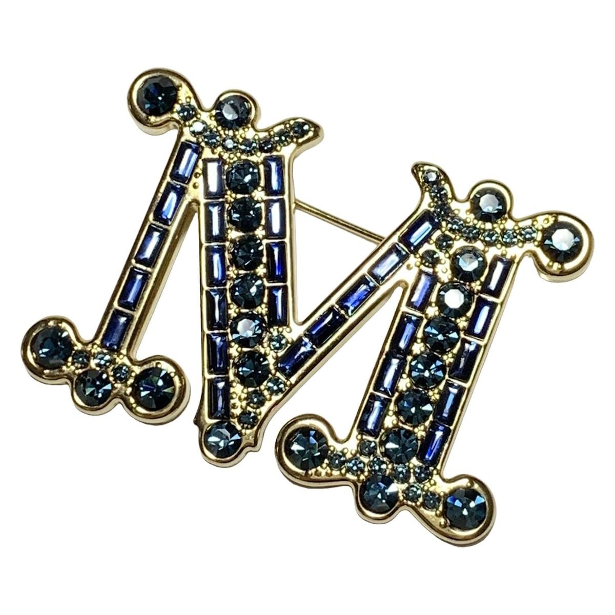 Max Mara(マックスマーラ) ブローチ - ゴールド×ネイビー Mモチーフ