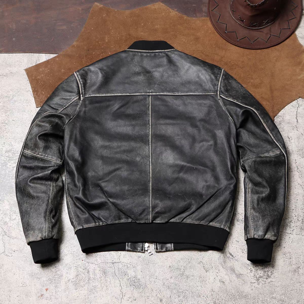 全新♥ A 1復古ストーンウォッシュ加工スHEE皮ジャケット 秋冬ダウン保温レザージャケット 軽量本革ダウンジャケット K